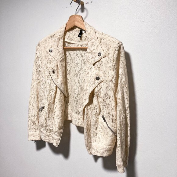 Cream Lace Biker Moto Jacket - Picture 3 of 16